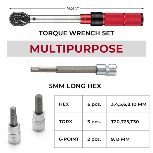 ROCKBROS Bike Torque Wrench 1/4 Inch 13-Piece Kit