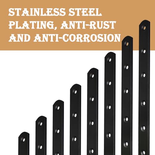 20Pack Straight Brackets Black, 6.5Inch 160MM Mending Plate Metal Brackets for Brace, Heavy Duty Joining Plates for Wood Fence Bookcase Cabinet, Straight Brace Repairing Mending Plates - size: 6.3 Inch (20 Pack)