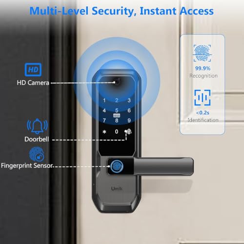 UMIKSMART WiFi Smart Door Lock with Camera, Fingerprint Keypad, App Control - color: Charcoal