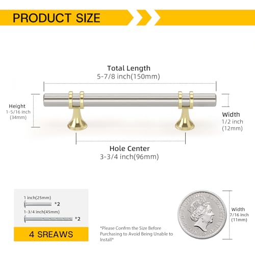 Rergy 10 Pack 3-3/4 Inch Hole Center Brushed Nickel and Gold Cabinet Pulls - color: Brushed Nickel&Gold, size: 3-3/4in Hole Center(96mm)