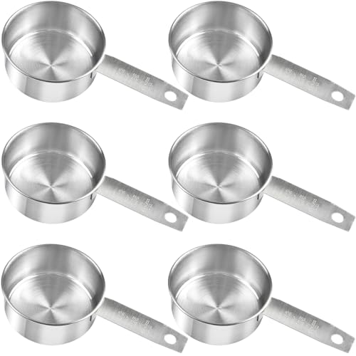 6Pcs Stainless Steel Measuring Cup, 1/2 Cup - 125ml Metal Measuring Cup, Comfortable Hand Feeling Measuring Scoops for Coffee Cooking Baking Kitchen - size: 1/2 cup
