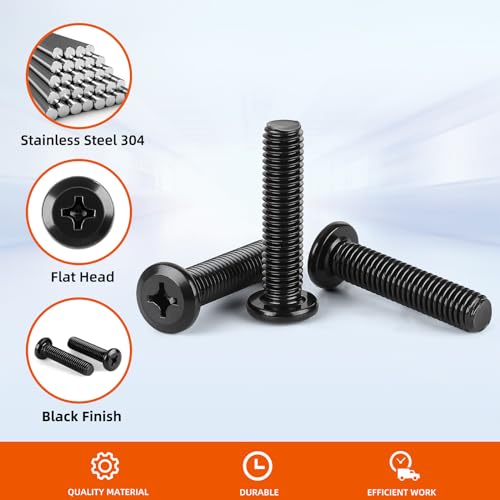 M6-1.0 x 20mm Flat Round Head Machine Screw, Furniture Bolts Countersunk Connector Screws, Stainless Steel 18-8 (304), Black Finish, Fully Threaded, 25 PCS - size: M6-1.0 x 20mm