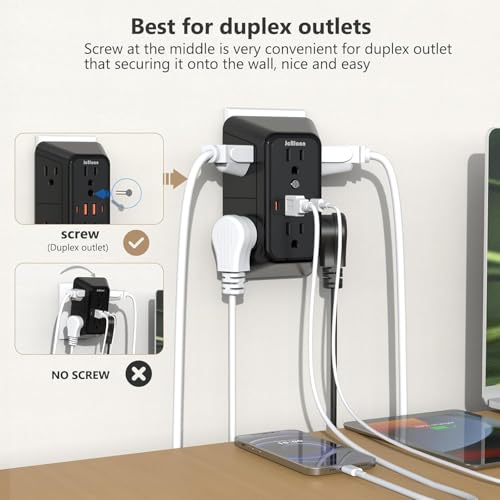 JcBlaon 3 Pack Outlet Extender Surge Protector, 6 Outlet Splitter with 4 USB Ports (2 USB C),1050J 3-Sided Multi Plug Wall Outlet, USB Wall Charger for Home Office Kitchen Travel（Black）-ETL - color: Black 3PCS