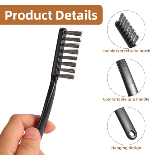 5pcs Stainless Steel Wire Brush, 15.5cm/6.1in Long Wire Brushes for Cleaning with Reinforced Bristles Mini Handle for Kitchen Industrial Welding Slag Walnut Carving Gaps Prevention