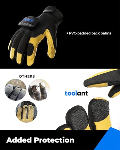 toolant Upgraded Waterproof Winter Work Glove with 3M Lining,Heavy Duty High Dexterity Leather Gloves,Touchscreen with Impact Protection - size: XX-Large