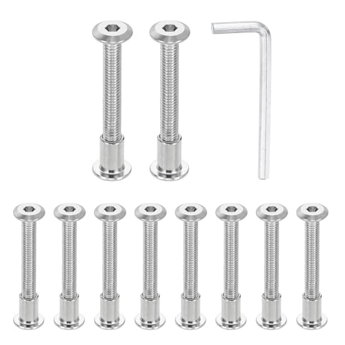 HARFINGTON 10 Set M6x50mm Hex Drive Socket Cap Bolt and M6x12mm Nuts with M4 Hex Wrench, Furniture Connector Bolts and Screws for Furniture Countersunk Belt, Silver - size: M6x50mm, M6x12mm