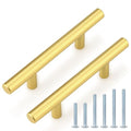 Probrico 5 Pack 3-1/2 Inch Center-to-Center Kitchen Cabinet Pulls T Bar Gold Cabinet Handles Modern Drawer Hardware Dresser Pulls, 6 Inch Total Length - color: Gold, size: hole center 3-1/2"