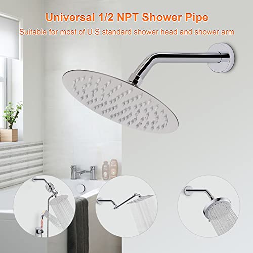 Shower Arm with Flange and Teflon Tape, Wall Mounted Shower Pipe 304 Stainless Steel Extension Arm for Fixed Shower Head & Handheld (10 Inch, Chrome) - color: Chrome, style: 10 Inch