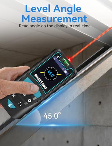 Laser Measuring Tool 165ft, RockSeed S2C Red Beam Laser Measure with Rotatable HD IPS Color Screen, 12 Measurement Modes, 3 Leveling Modes, 5 Units Switchable, for Stake Marking - color: Red Laser