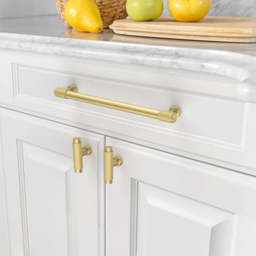 Amerdeco 10 Pack Brushed Gold Knurled Cabinet Pulls 7 Inch(177.8mm) Hole Center Kitchen Cabinet Handles Drawer Pulls Cabinet Hardware ZH0034 - color: Brushed Gold, size: 7"/177.8MM Hole Center