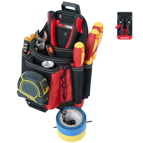 MELOTOUGH Small Electrician Tool Pouch Nail Screw Work Pocuh Tool Belt Pouch with Belt Clip Attachment Tradesman Tool Bag Pouch with Hammer Loop Electrician Tool Holster