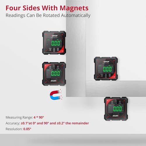 XUNTOP 4 * 90° Digital Angle Finder,4-side Strong Magnetic Level Box