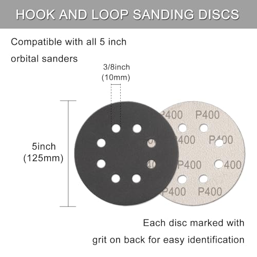 100Pcs 5 Inch Sanding Discs Hook & Loop 8-Hole Wet Dry Sandpaper 400 Grit - style: 100Pcs 400 Grit