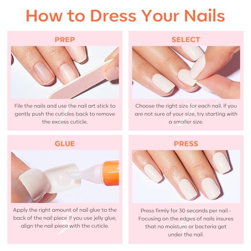 modelones French Tip Press On Nails, Short Oval Fake Nails Nails Press Ons