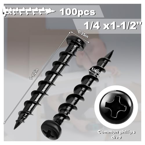 Blulu 100 Pcs Drywall Anchors 1/4 x 1-1/2 Inch Alloy Steel Light Wall Anchors Heavy Duty Self Drilling Screws for Drywall, Wood and Other Masonry Materials(Black) - color: Black