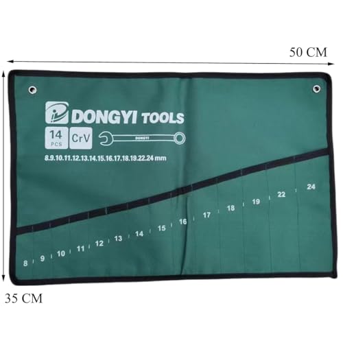 2 Pack Wrench Roll Up Pouch Wrench Set Roll Organizer 14 Pocket Slot Canvas Tool Bag Rolling Pouches for Ratcheting Wrench Set Combination Wrench Sets 8mm to 24mm Metric Wrenches Set