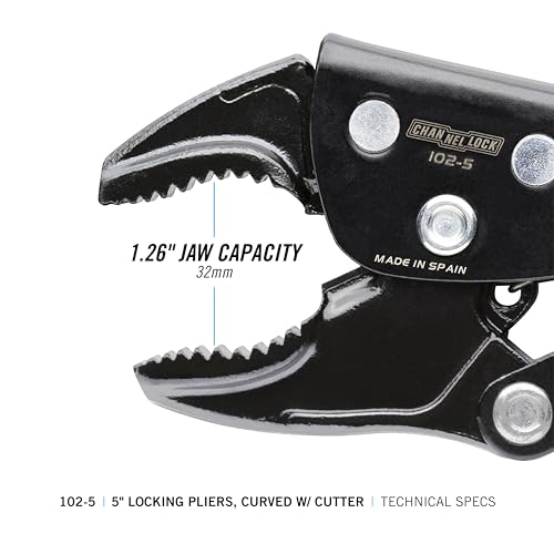 Channellock Locking Pliers 102-5 - Curved Jaw With Cutter, Epoxy Resin Coating, Forged Steel - 5 In - style: 5" Curved Jaw Locking Pliers w/ Wire Cutter