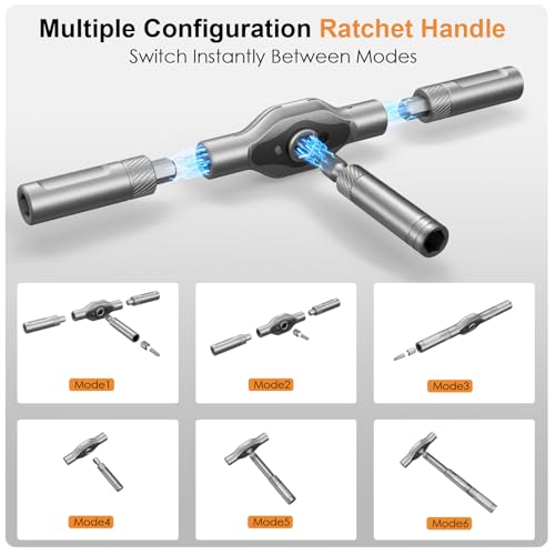 42-in-1 Magnetic Ratchet Screwdriver Set with Detachable T-Handle & Case, Multi-Bit Precision Driver Kit for Electronics, PC, Bicycle, Furniture Repair, Eyeglass, and DIY Gifts （Orange） - color: Orange