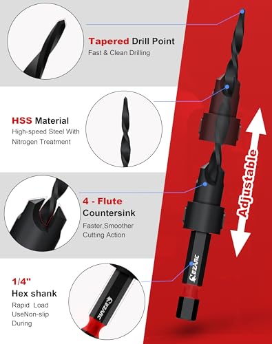 EZARC Countersink Drill Bit Set, 15PCS Tapered Bits with Plug Cutters