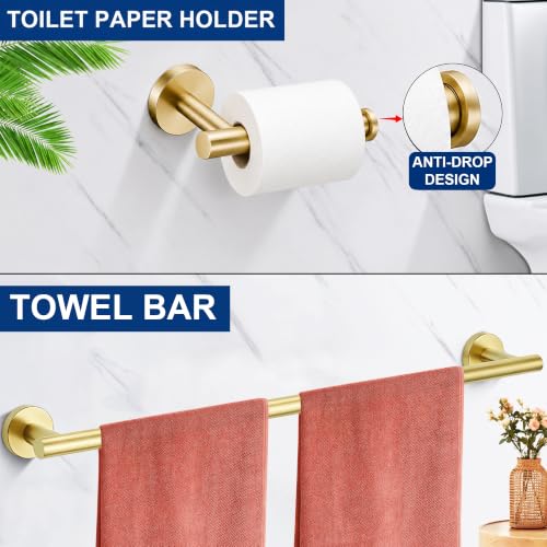 5 Pieces Bathroom Hardware Accessories Set Brushed Gold, 24Inch Bathroom Towel Rack Set SUS304 Stainless Steel, Round Toilet Paper Holder Heavy Duty, Wall Mounted - color: Brushed Gold, size: 5 Pieces 24" B