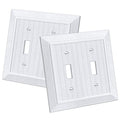 CML Classic 2-Gang Beadboard Toggle Light Switch Wall Plate, 2 Pack, White | Vintage Retro Wood Grain Design, Double Switch Cover, Impact Resistant, Standard Size 4.95'' X 4.87'' - size: 2 Pack