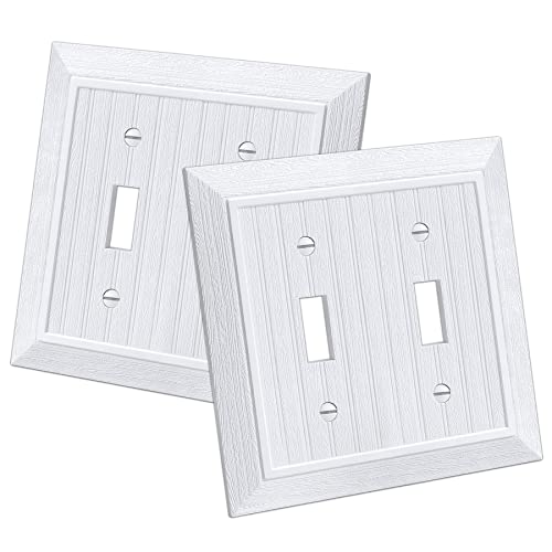 CML Classic 2-Gang Beadboard Toggle Light Switch Wall Plate, 2 Pack, White | Vintage Retro Wood Grain Design, Double Switch Cover, Impact Resistant, Standard Size 4.95'' X 4.87'' - size: 2 Pack