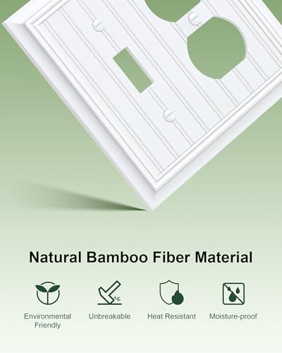 2-Pack Beadboard Bamboo Fiber Combo Toggle/Duplex Light Switch Cover Plate - color: Pure White, size: 1 Toggle/1 Duplex 2PK
