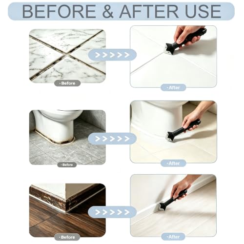 3 in 1 Caulking Tool – Silicone Caulk Remover with Scraper & Grout Removal, Sealant Finishing & Smoothing, Adhesive Residue Scraper, Caulk Finishing Kit for Home, Bathroom, Kitchen, Window, Sink - size: 3 in 1 Caulk Remover Kit