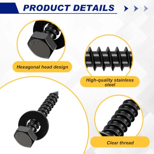 Zonon 50 Pcs 1/4'' X 1-1/4'' Hex Head Lag Bolts Screws with Washers, Black - color: Black, size: 1/4'' X 1-1/4''