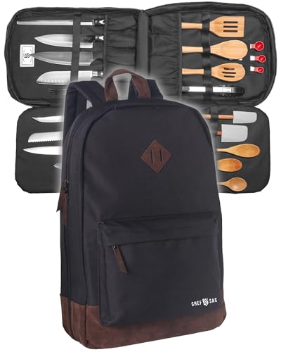 Chef Knife Backpack, Professional Knife Bag for Chefs and Culinary Students, Heritage Design, Reinforced Handles, YKK Zippers, Secure Knife Retention Panels, Durable Water-Resistant Fabric (Black)