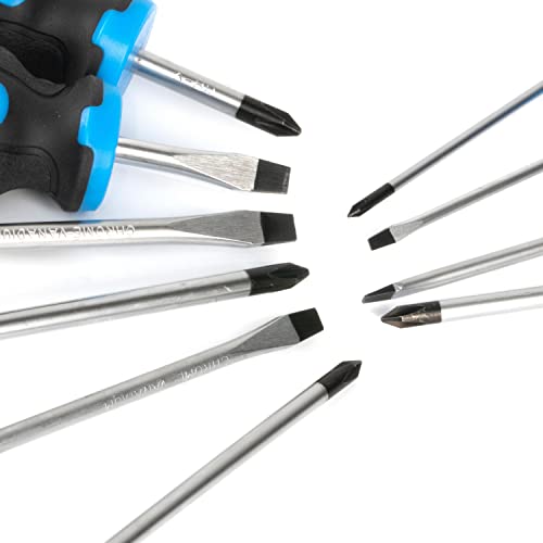 NEIKO 01378A Magnetic Screwdriver Set | 10 Piece | Phillips & Flathead | Heat Treated Chrome Vanadium Steel | Slotted Head Tip with Non-Slip Cushioned Handle Grips | Small Screw Driver Tool Kit - size: Magnetic Set