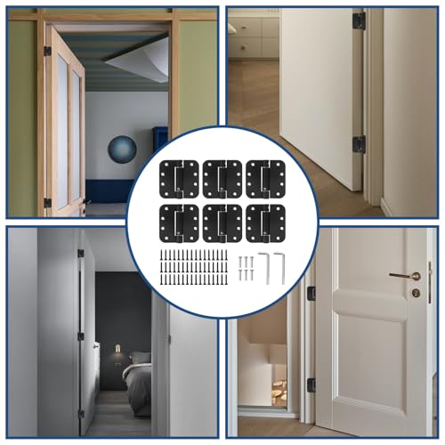 6 Pack Self Closing Door Hinges, 4 Inch Spring Loaded Hinges Adjustable Tension Spring Hinges with 5/8'' Radius Corners, Heavy-Duty Door Hardware for Commercial and Residential Doors, Matte Black
