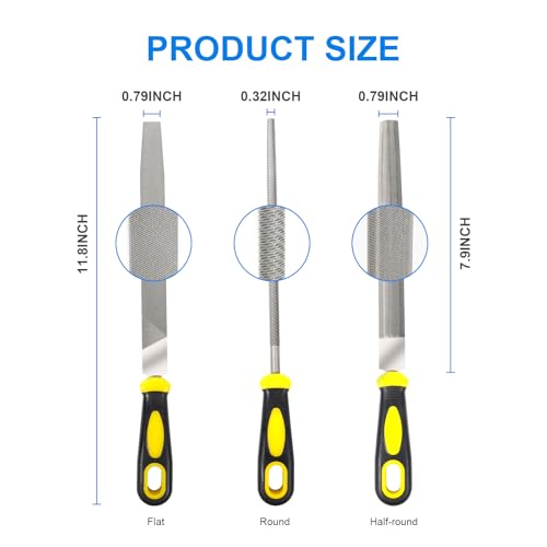 Metal File Set, 3-Piece 8 Inch Flat, Round & Half-Round