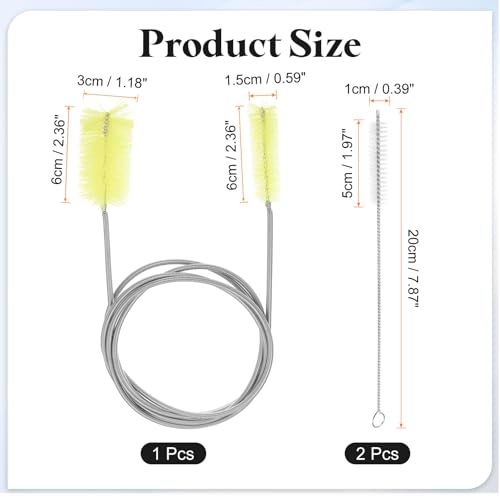 HARFINGTON 3pcs Flexible Long Drain Brush Straw Cleaner Set 61.02" Stainless Steel Double Ended Hose Brush with 8" Nylon Long Tube Pipe Cleaning for Fish Tank Sink Pipe, Yellow - color: Yellow, size: 155cm