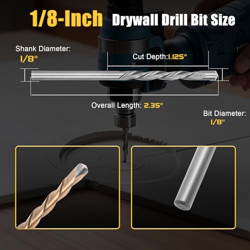 Upgrade 100 Pcs Drywall Bit, 1/8 Inch Drywall Drill Bit for Wood, Drywall Cutting Bit, Drywall Guide Point Cutting Bits, Drywall Router Bits for Use with Spiral Saw (100, 1/8 inches) - size: 1/8 inches