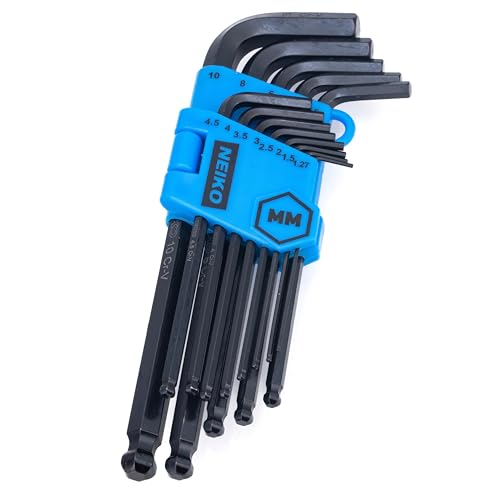 NEIKO 01100A Metric Allen Wrench Set, 13 Piece Ball End Hex Key Set, Long Allen Keys 1.27mm to 10mm Hex Wrench Set for Bike Bicycle Repair, Black Oxide Chrome Vanadium, Hanging Storage Case - size: Metric - 13pc