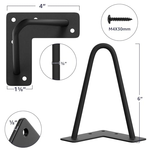 SMARTSTANDARD 6 Inch Heavy Duty Hairpin Furniture Legs, Black 4PCS - color: Black, size: 6 Inch
