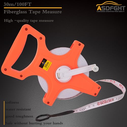 Open Reel Tape Measure 100 Feet, Fiberglass Tape Measure, Yard Measuring Tape Fit for Sports Field, Outdoor, Engineer,Track, Durable Dual-Sided Measuring Reel with Feet and Meters (1/2') - size: 30 m