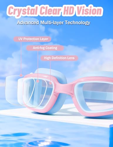 Vvinca Kids Swim Goggles, Swimming Goggles for Kids 3-14 Anti-Fog UV Protection No Leak Pool Glasses for Boys Girls - color: 01-blue & Pink