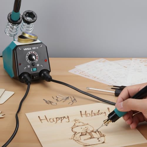 YIHUA 939-VI Dual Wood Burning Pen Wood Burning Kit with 23 Wire Nib in Varied Shapes, Detachable Pyrography Pen, 6 Wood Pieces, 6 Stencils and Screw Driver, Tweezers Used as Wood Burning Tool