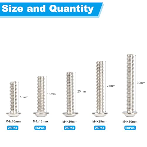 120 Pcs Cabinet Pulls Knobs Screws, M4x16/18/20/25/30mm | M4 Machine Screws Pan Washer Head Metal Phillips Screws Kit for Cabinet Drawer Cupboard Closet Handles Install - size: M4×16/18/20/25/30mm