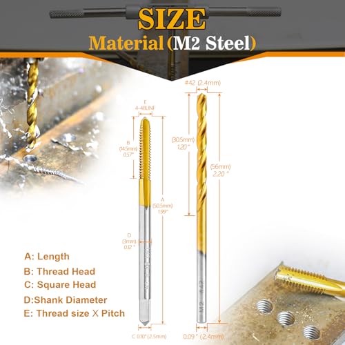 4-48 UNF Tap and #42 Drill Bit Kit for Metal,M2 HSS Drill and Tap Set - size: 4-48 Tap, #42 Drill