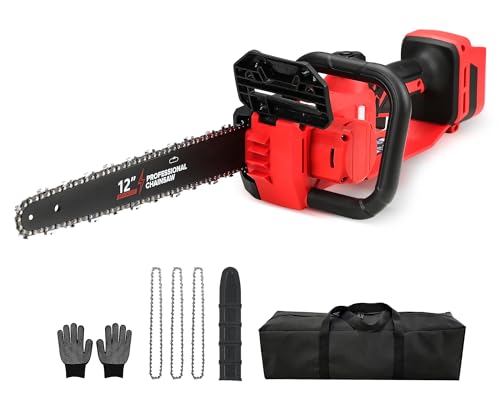 Brushless Electric Chainsaw 12" Cordless Tool Only for Milwaukee M18 18V Battery with Auto Oiler & Security Lock, for Tree Saw Trimming and Branch Wood Cutting (Tool Only)
