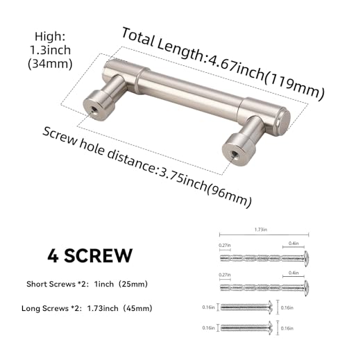 10 Pack 3-3/4 Inch(96mm) Kitchen Cabinet Handles Brushed Satin Nickel Cabinet Pulls Drawer Pulls Solid Cabinet Hardware - color: Brushed Satin Nickel, size: 3-3/4'' Hole Center(96mm)