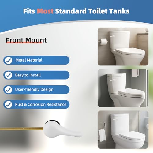 iFealClear Universal Metal Toilet Handle Replacement Kit, Front Mount Toilet Tank Flush Lever with Stainless Steel Chain, Fits Most Toilets, White - color: White, style: Front Mount Design