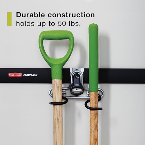 Rubbermaid FastTrack 2-Handle Hook (S Hook) Mounted Garage Storage and Space Saving Organization System Metallic Powder-Coated Steeel for Rakes/Brooms/Toys/Ladders - style: Double-Handle Hook