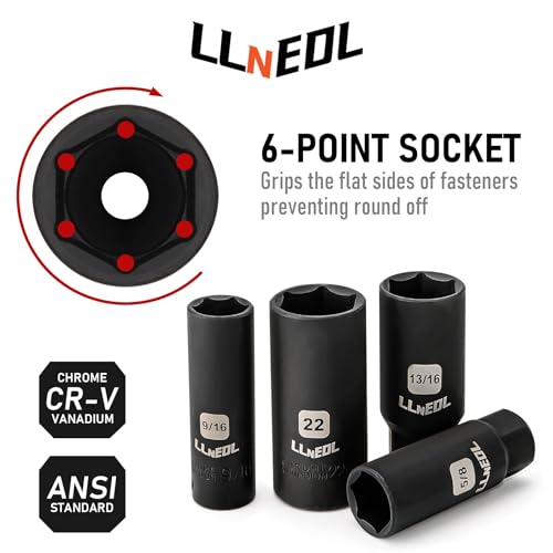 LLNEDL 3/8" Drive Impact Socket Set 95Pcs, Spark Plug Socket (5/8", 13/16") - color: Red Case