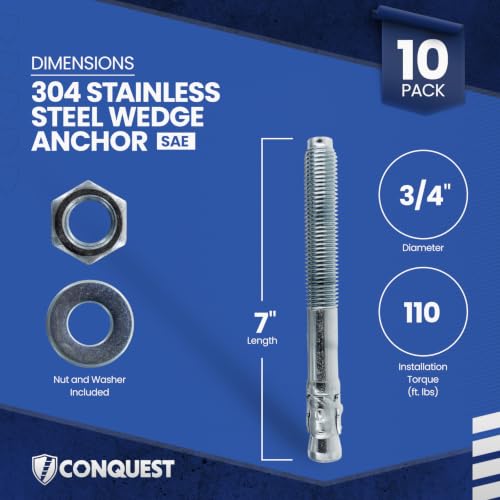 Conquest 304 Stainless Steel Wedge Anchors for Concrete 3/4” x 7” - size: 3/4" x 7"