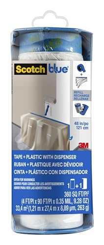 ScotchBlue Pre-taped Painter's Plastic with Dispenser, Unfolds to 48 inches by 30 yards,PTD2093EL-48 - size: 48" Width, style: With Dispenser