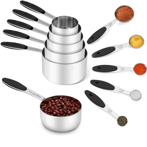 JOYHILL Measuring Cups and Spoons Set 304 Stainless Steel 10-Piece Black - color: b)Stainless Steel-Black
